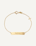 Custom Engraved 14k Gold Women's Curb Link ID Bracelet with Cross