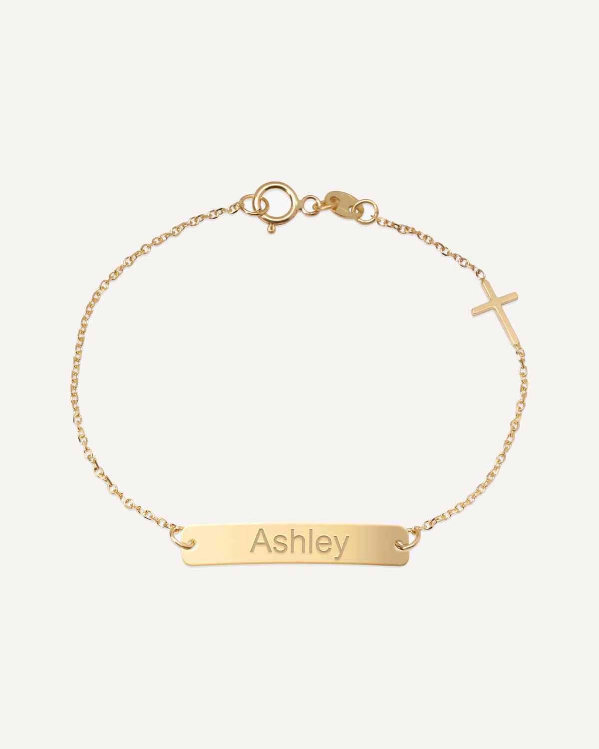 Custom Engraved 14k Gold Women's Curb Link ID Bracelet with Cross