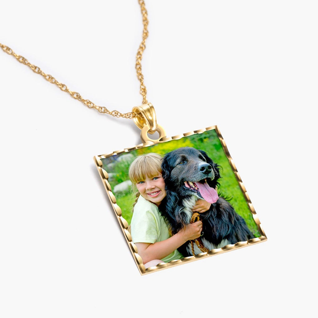 Square Pendant with Diamond Cut Edge Photo Pendant Charm