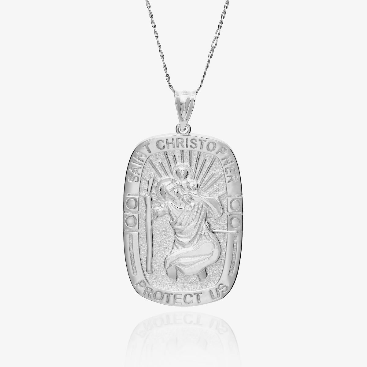 Sterling Silver Rectangular Saint Christopher Medal