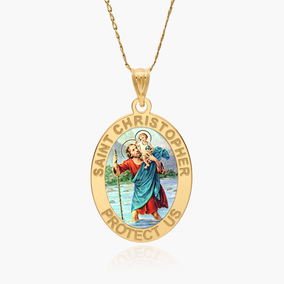 Saint Christopher OVAL Religious Medal Color