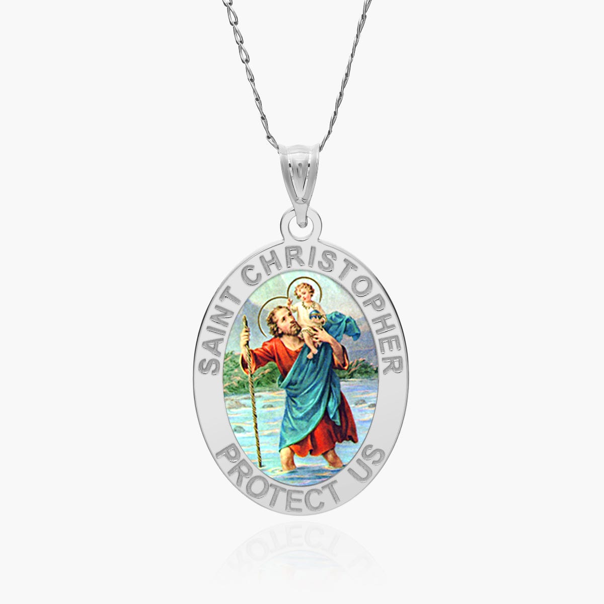 Saint Christopher OVAL Religious Medal Color