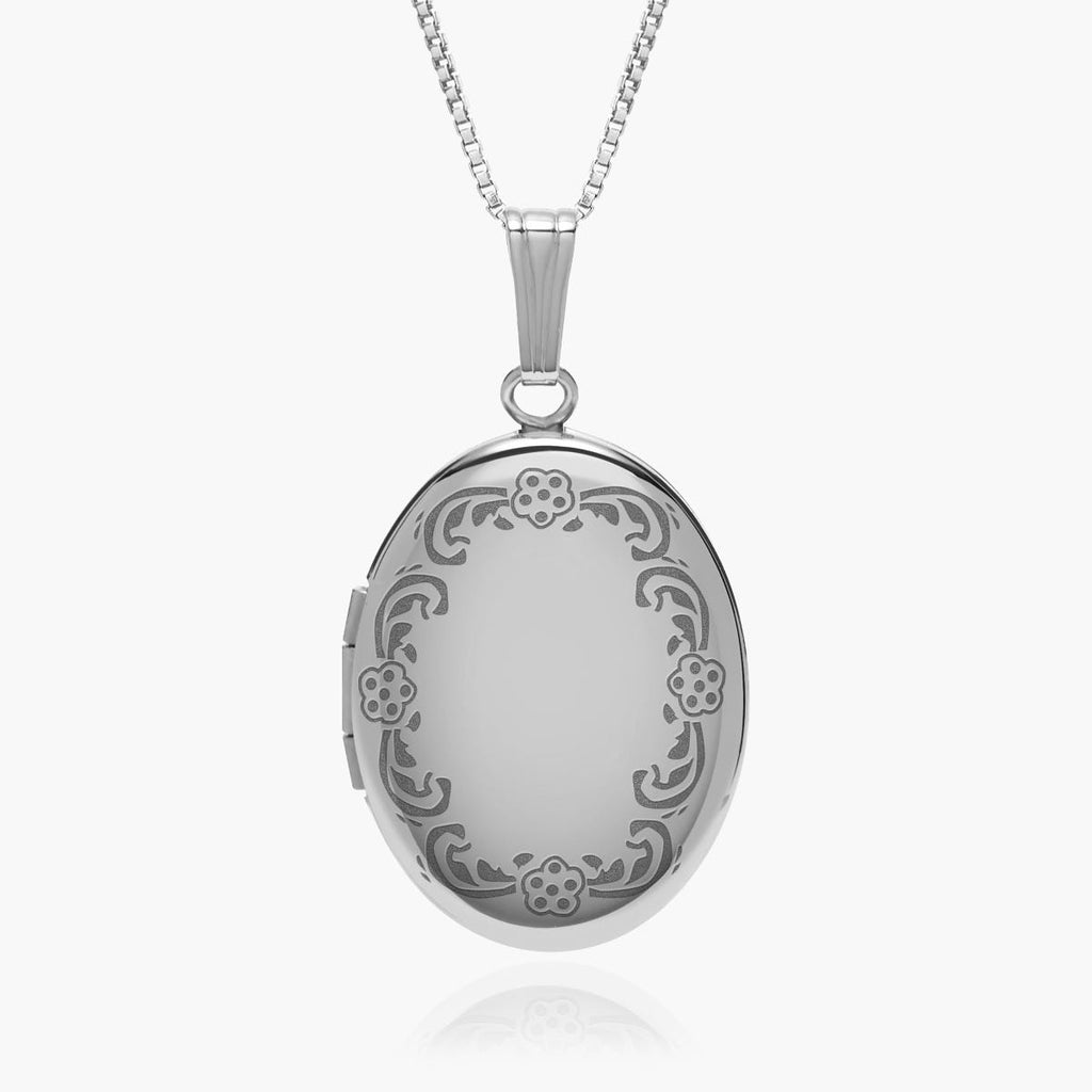 Silver Floral Oval Photo Locket