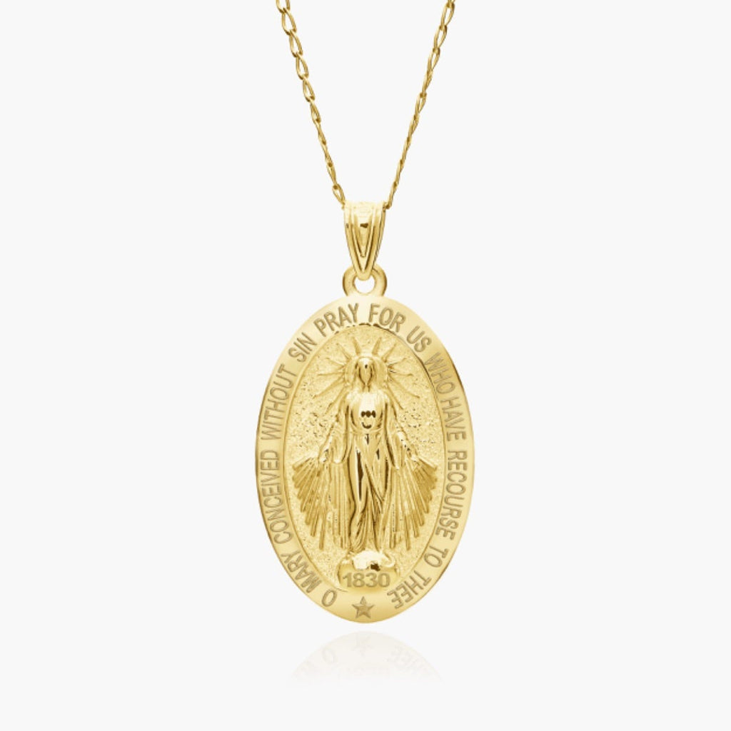 14K Yellow Gold Oval Miraculous Medal