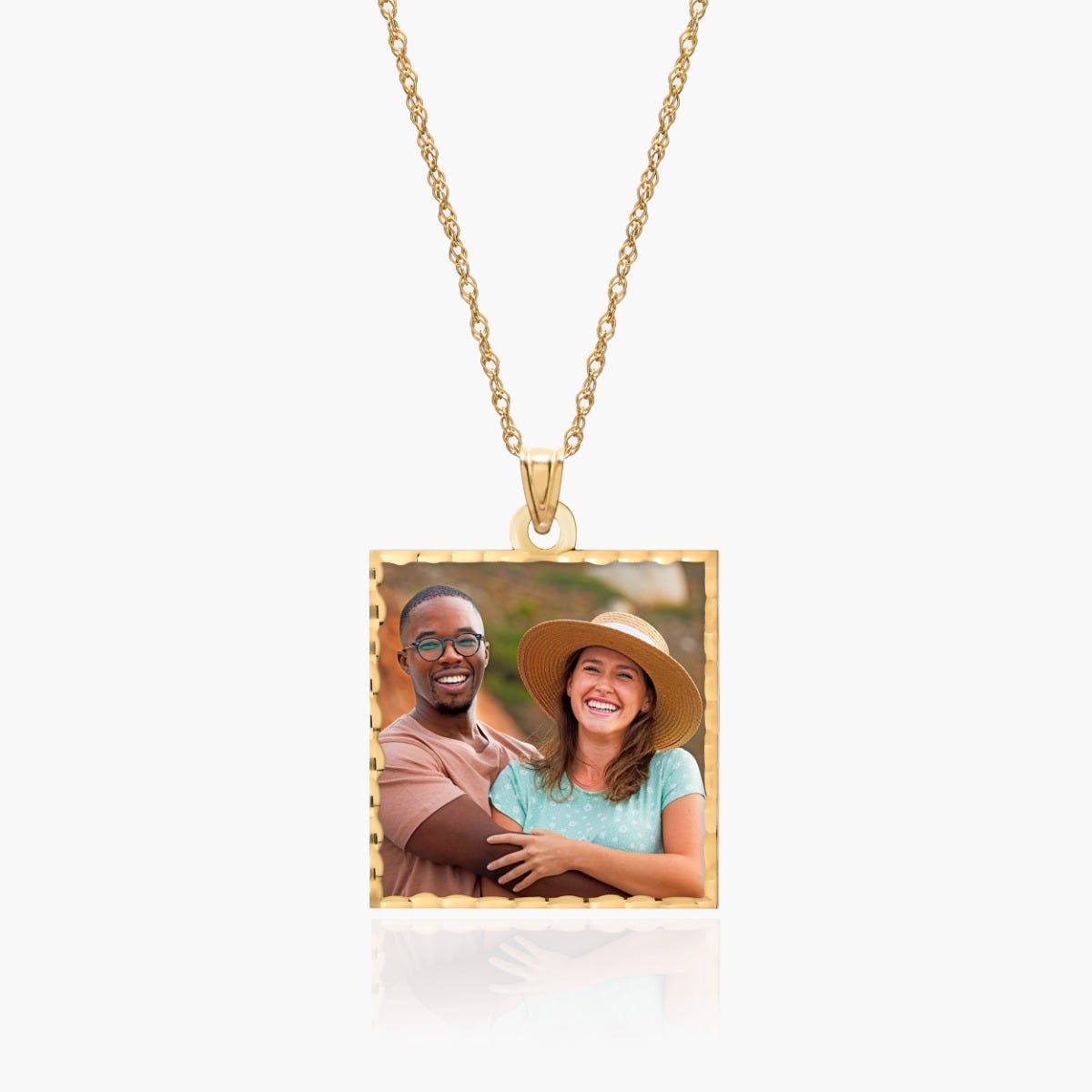 Square Pendant with Diamond Cut Edge Photo Pendant Charm
