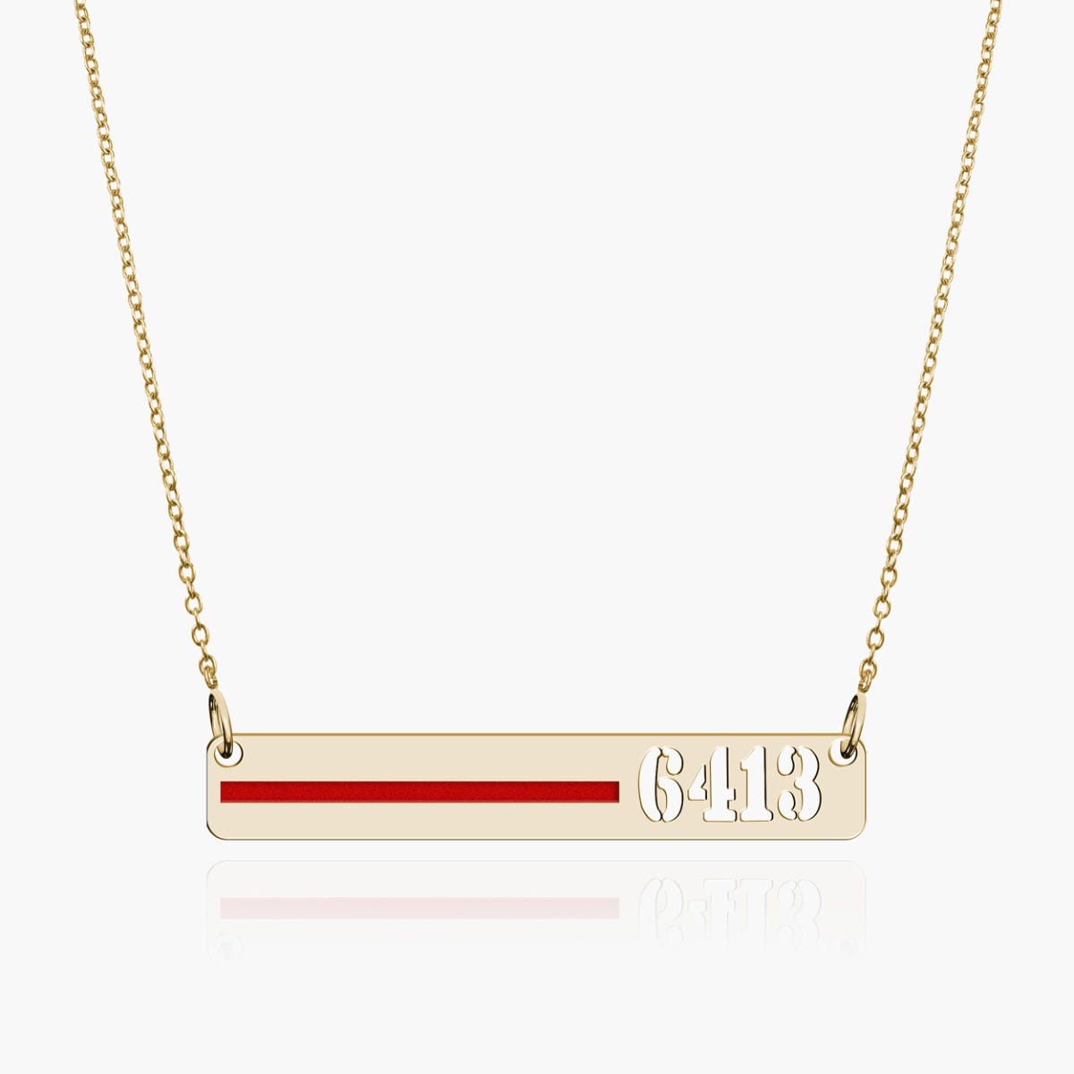 Personalized Horizontal Thin Red Line Firefighter Necklace w/ 18" Chain