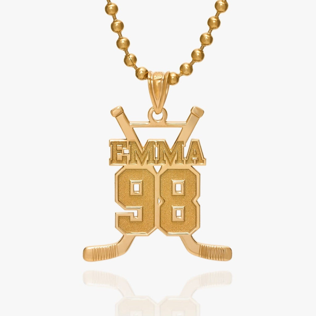 Personalized Hockey Sticks Pendant w/ Name And Number