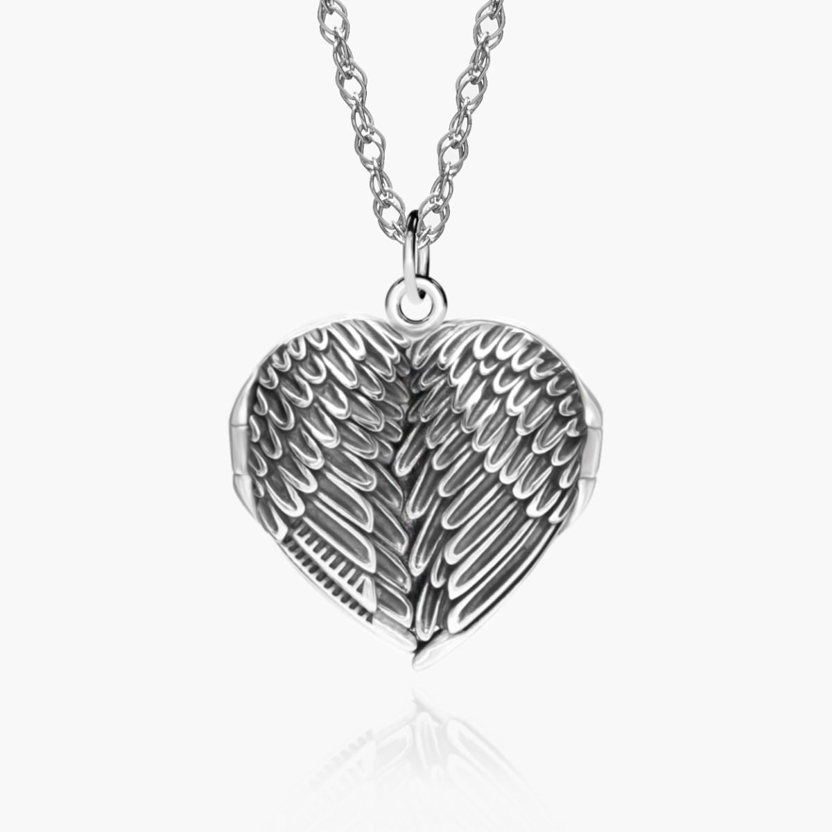 Silver Angel Wing Heart Photo Locket