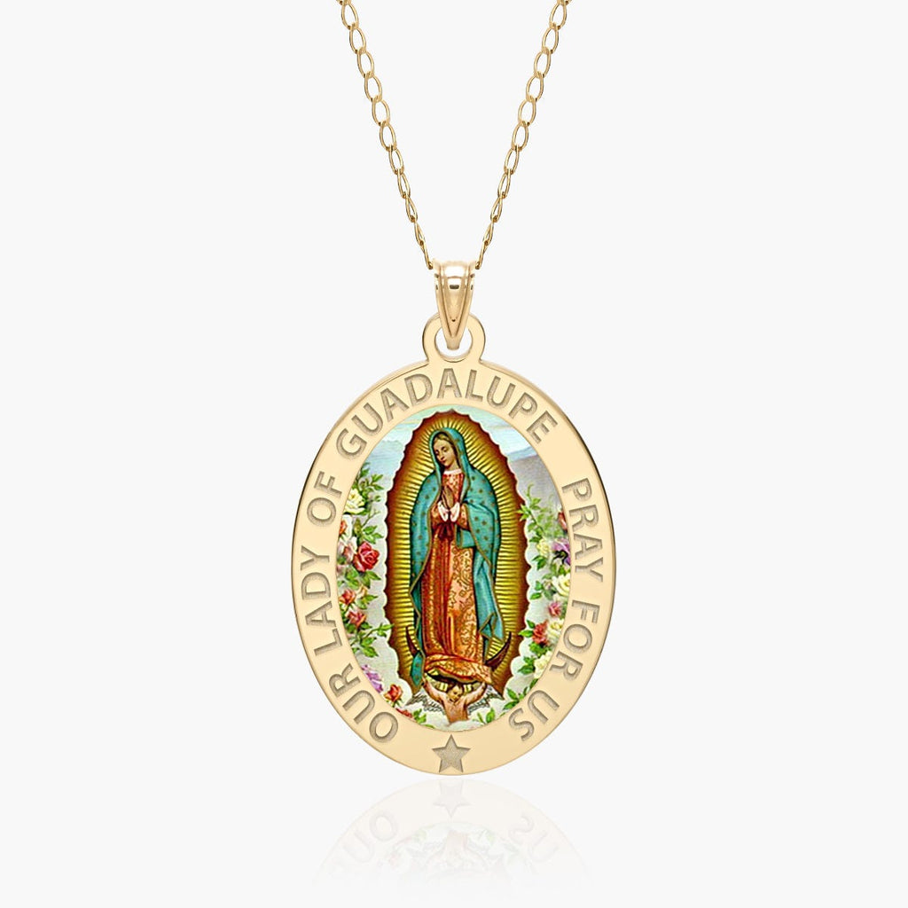 Our Lady of Guadalupe "Color Laser" Religious Medal  OVAL "EXCLUSIVE"