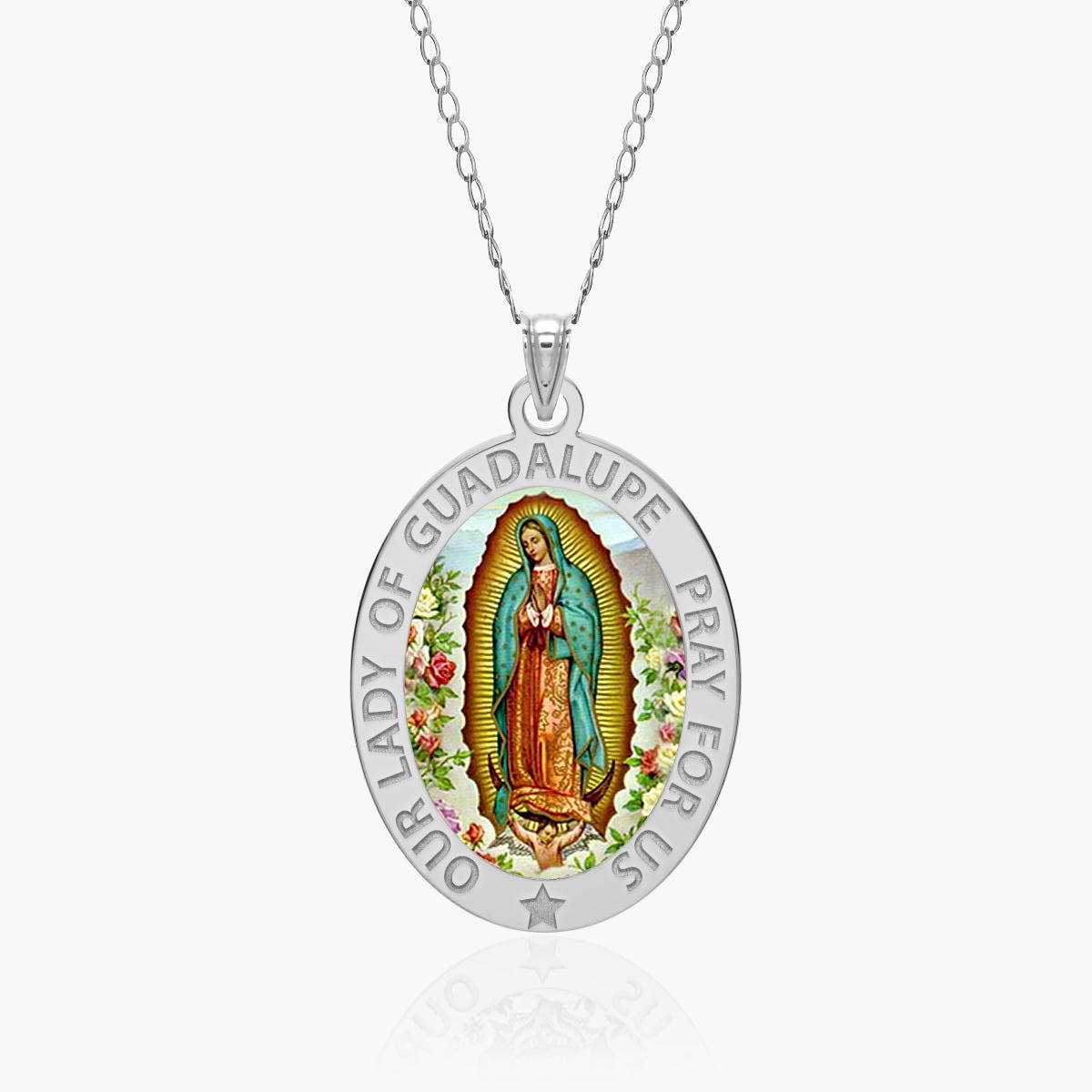 Our Lady of Guadalupe "Color Laser" Religious Medal  OVAL "EXCLUSIVE"