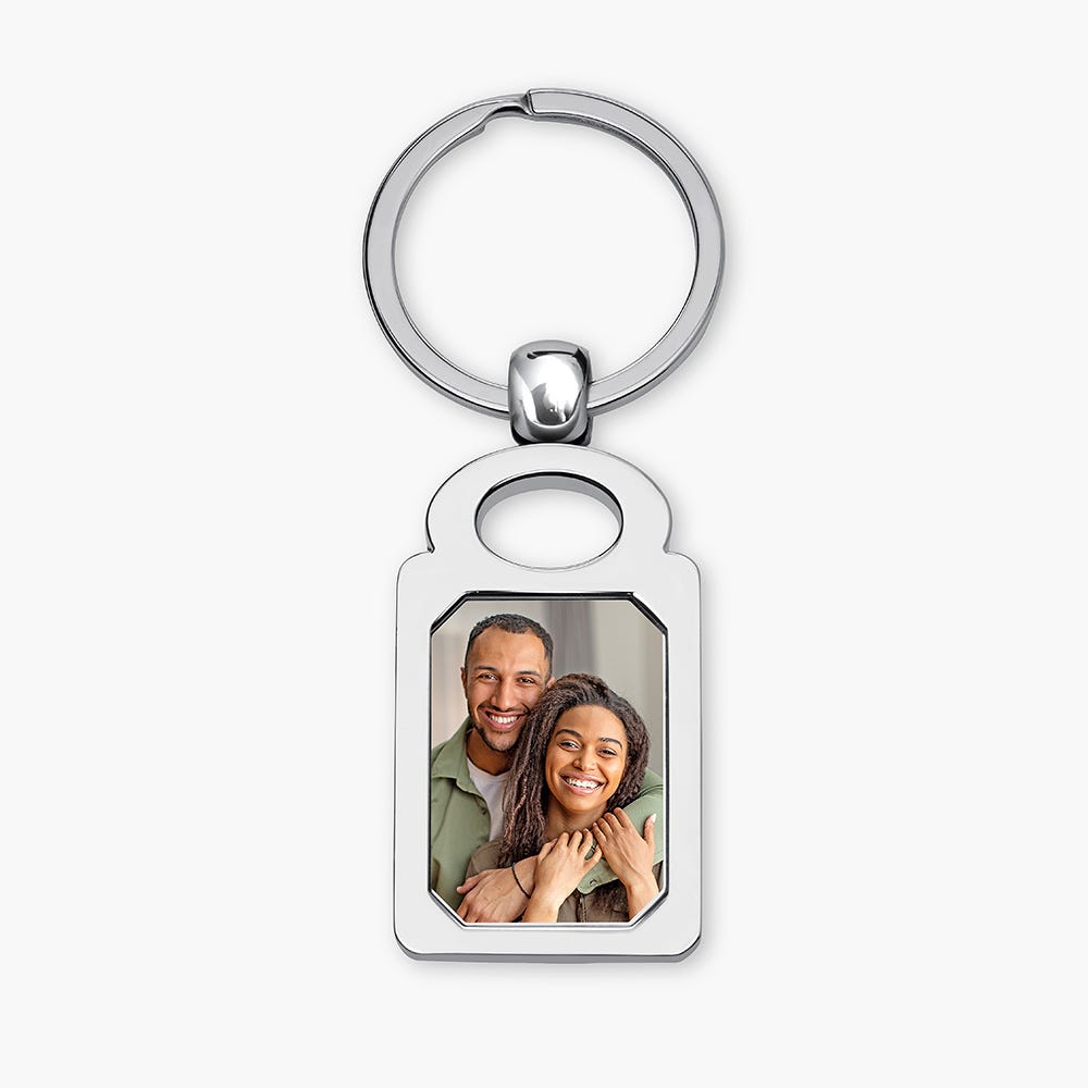 Stainless Steel Engravable Rectangle Photo Laser Keychain - Stainless Steel 1 1/4 Inch Wide x 1 3/4 Inch Tall