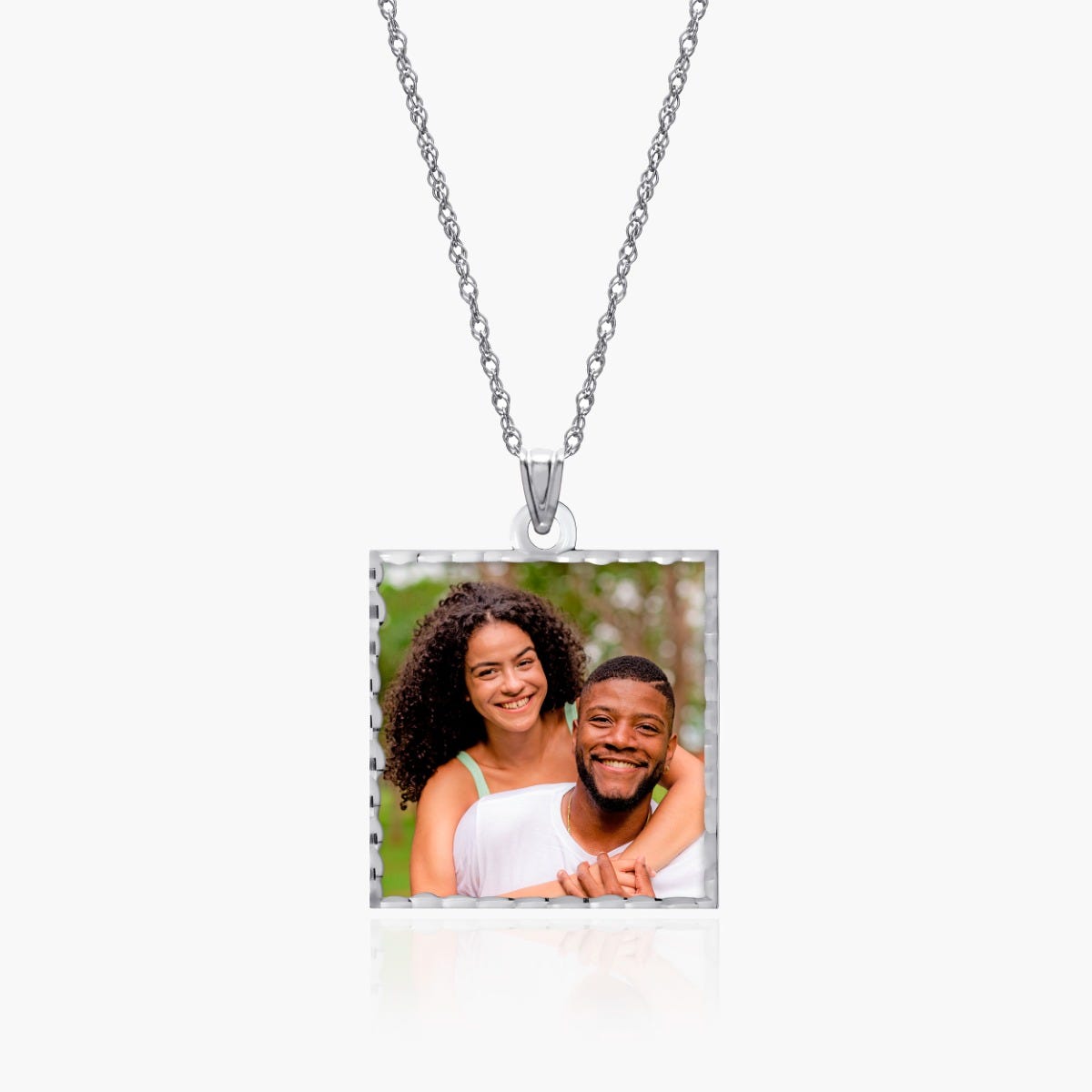Square Pendant with Diamond Cut Edge Photo Pendant Charm
