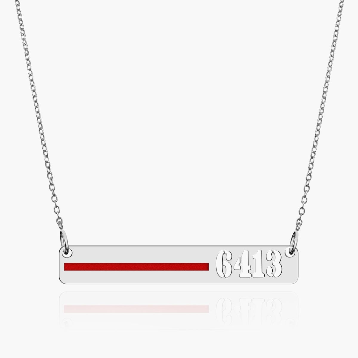 Personalized Horizontal Thin Red Line Firefighter Necklace w/ 18" Chain