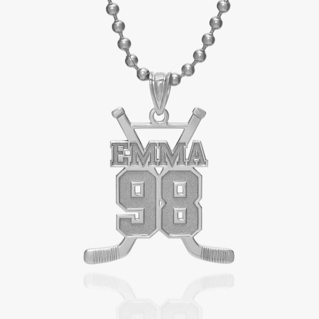 Personalized Hockey Sticks Pendant w/ Name And Number
