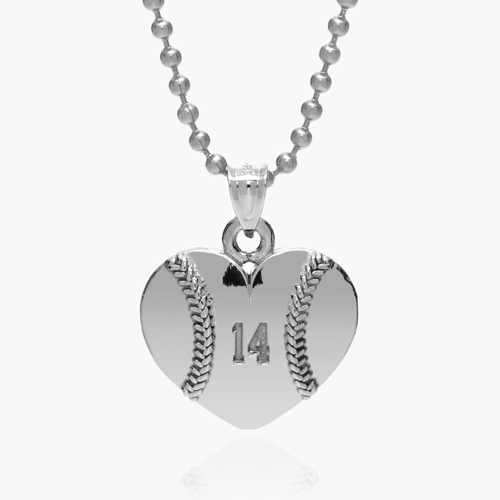 Sterling Silver Heart Shaped Baseball Pendant w/ Number & Chain