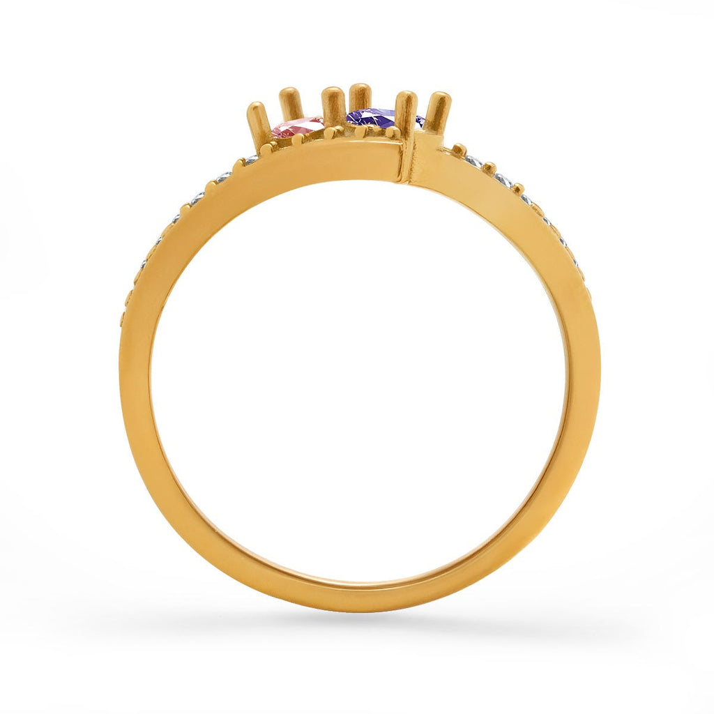 Accented Flared Bypass Mother's Ring with Round Gemstones
