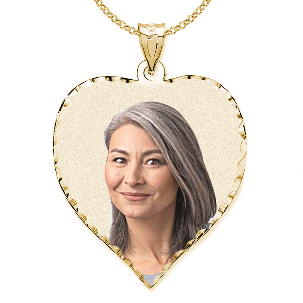 Memorial Heart Photo Pendant/Charm with Diamond Cut Edge