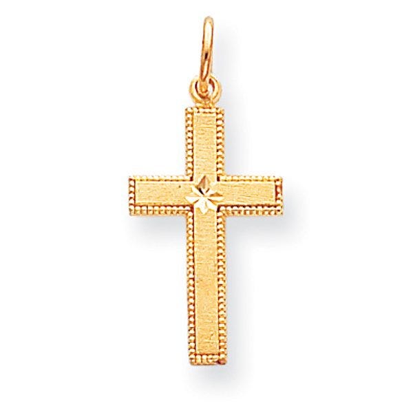14k Gold Satin w/ Diamond Cut Edge Cross Pendant