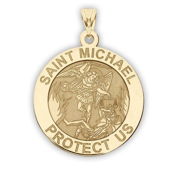 14K Yellow Gold Saint Michael Religious Medal