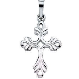 14K White Gold CROSS PENDANT W/DESIGN