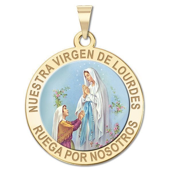 Nuestra Virgen de Lourdes Religious Round Color Medal  "EXCLUSIVE"