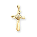 14k AA Diamond Heart Center Cross Pendant
