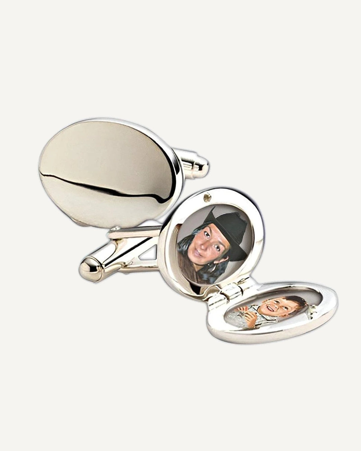 Silver Oval Photo Locket Cufflinks - Silver Priced Per Pair