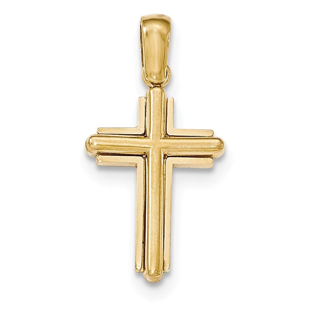 14K Gold Polished Beveled Stick Cross w/frame Pendant