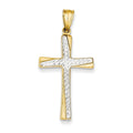 14k w/Rhodium Diamond-cut Cross Pendant
