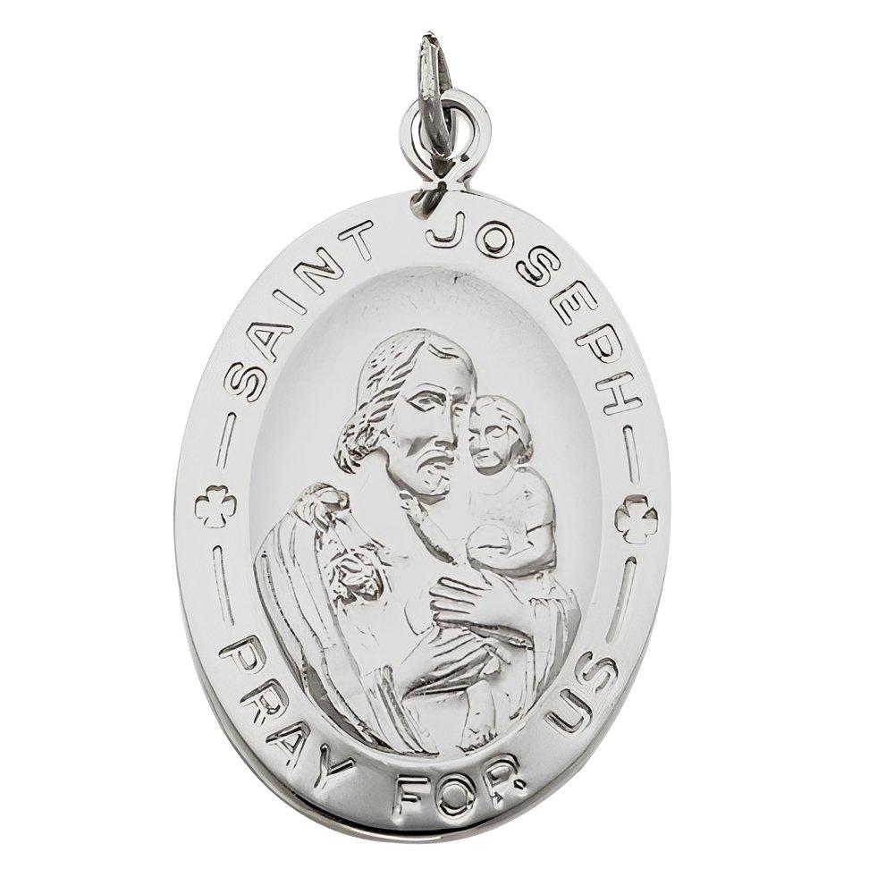 Sterling Silver Polished & Satined Saint Joseph Oval Religious Medal