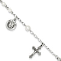 Sterling Silver  Cultured Pearl Rosary Bracelet /with First Holy Communion Medal - 7 Inch Sterling Silver Rosary Bracelet