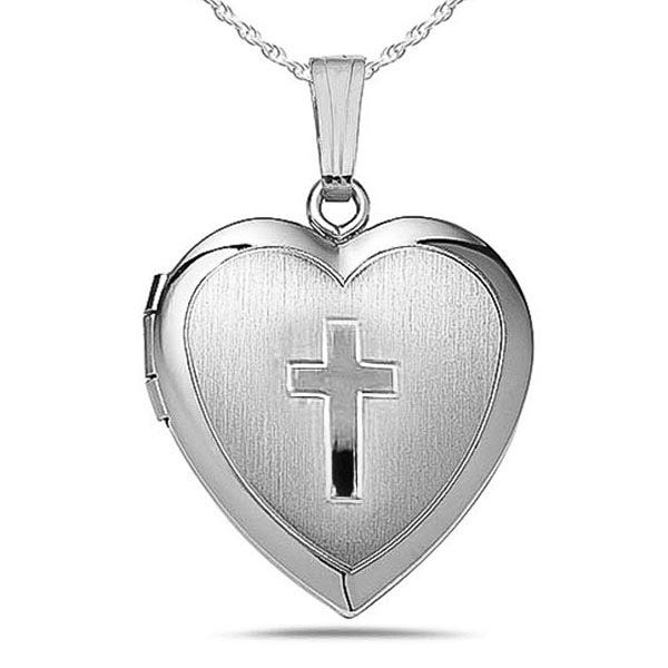 Silver Small Cross Heart Photo Locket