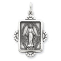 Sterling Silver Miraculous Religious Medal Antiqued Rectangle Pendant