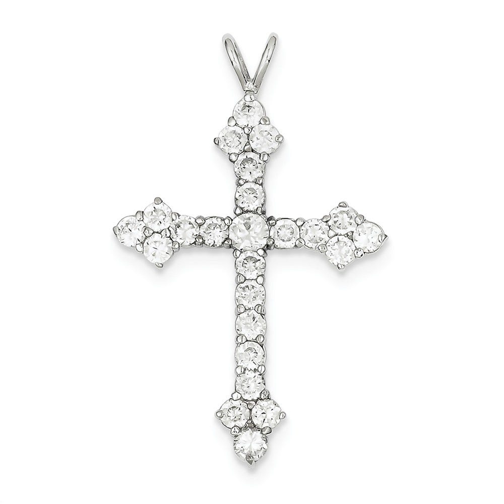 Sterling Silver Rhodium-plated CZ Cross Pendant