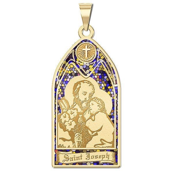 Saint Joseph - Stained Glass Religious Medal
