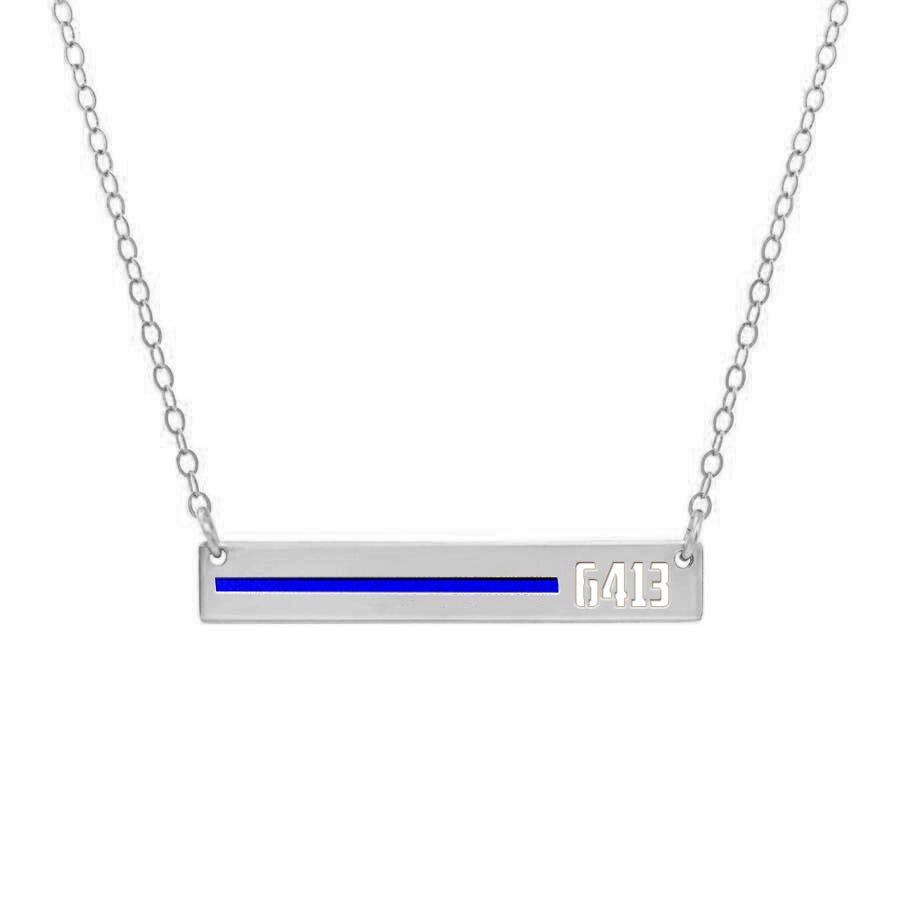 Personalized Horizontal Thin Blue Line Police Necklace with 18" Chain