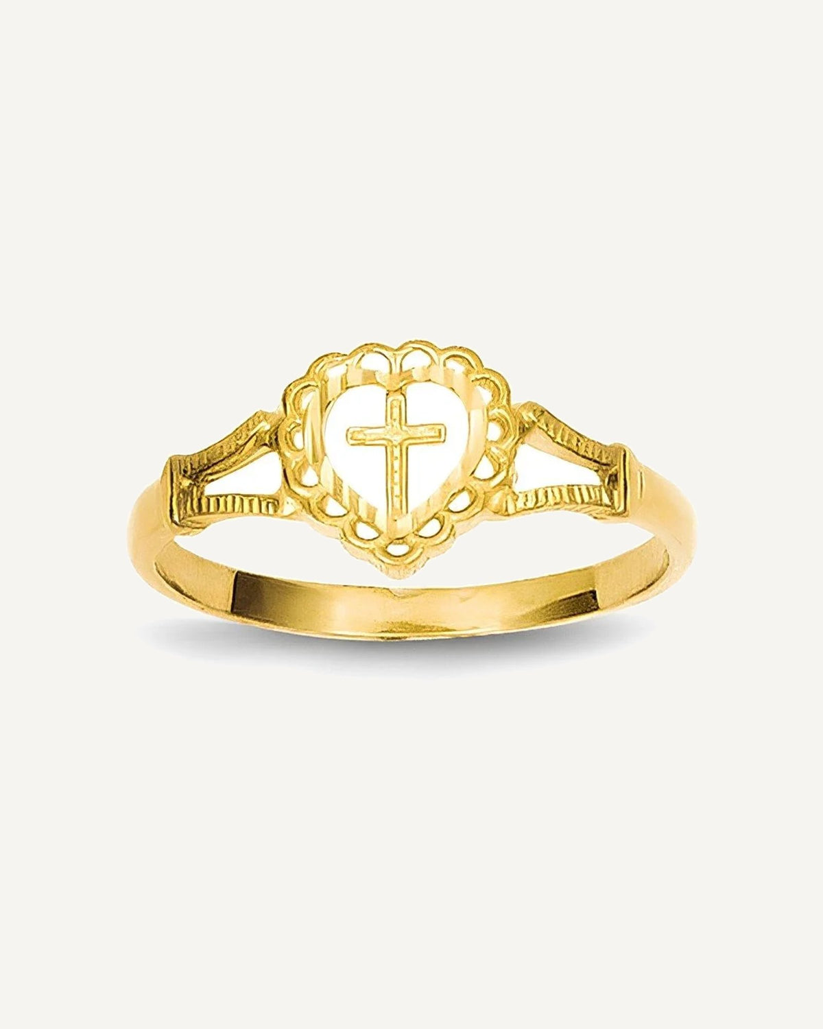 14K Diamond-Cut Children's Heart and Cross Ring