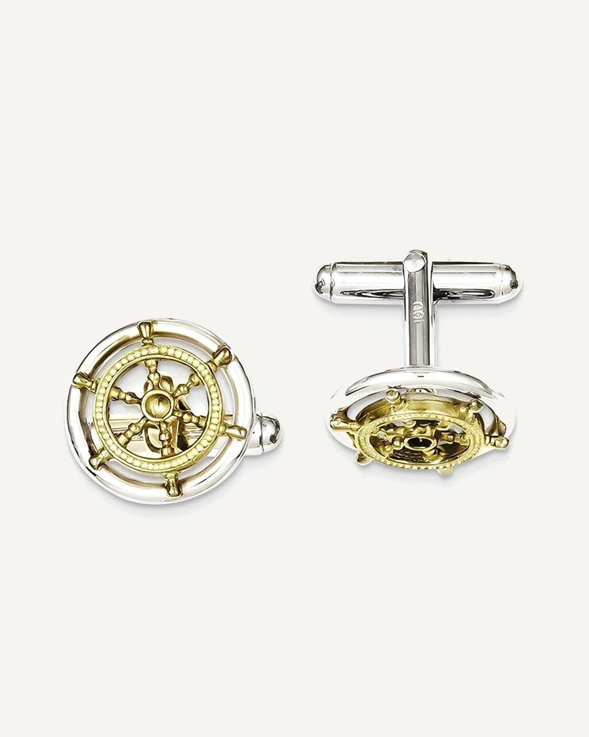 Sterling Silver Vermeil Sailor Wheel Cufflinks