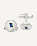 Silver-tone Blue Crystal Filigree Round Cufflinks