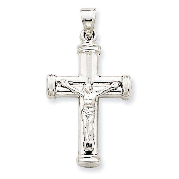 14k White Gold Reversible Hollow Crucifix /Cross Pendant