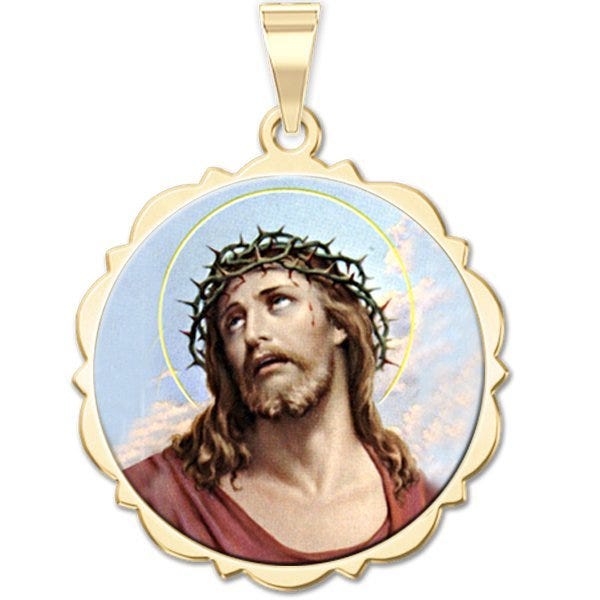 Ecce Homo Scalloped Round Religious Medal "Color EXCLUSIVE"