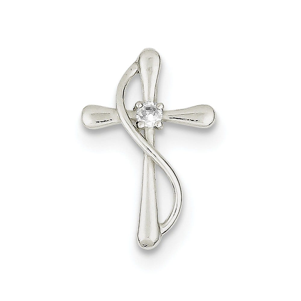 Sterling Silver Polished CZ Cross Pendant