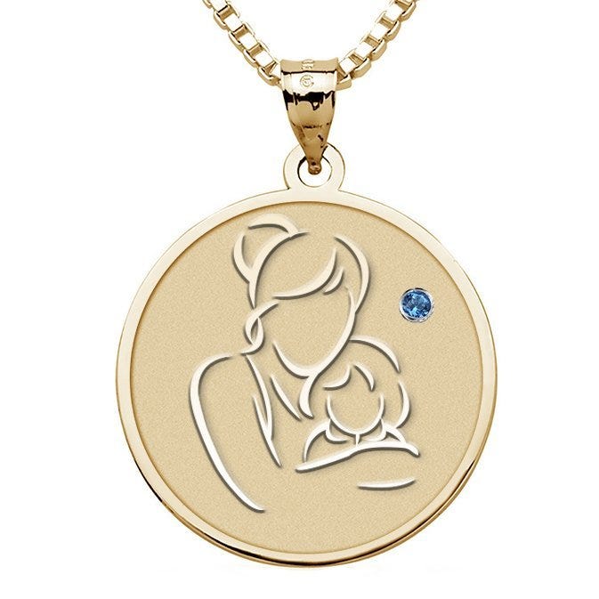 Mother and Daughter - Round Pendant with Birthstone