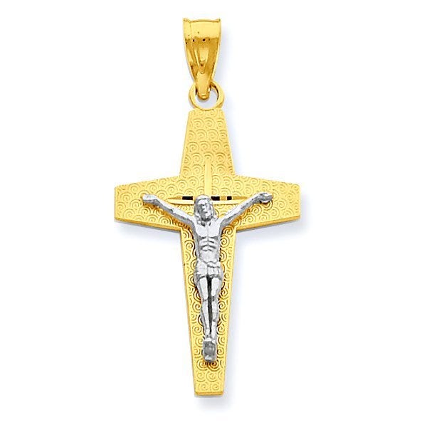 14K Two-Tone Gold Textured Cross Crucifix Pendant