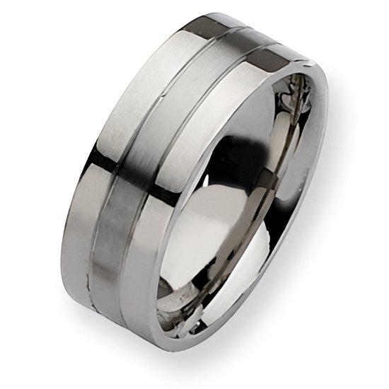 Stainless Steel Flat 8mm Satin and Polished Wedding Band