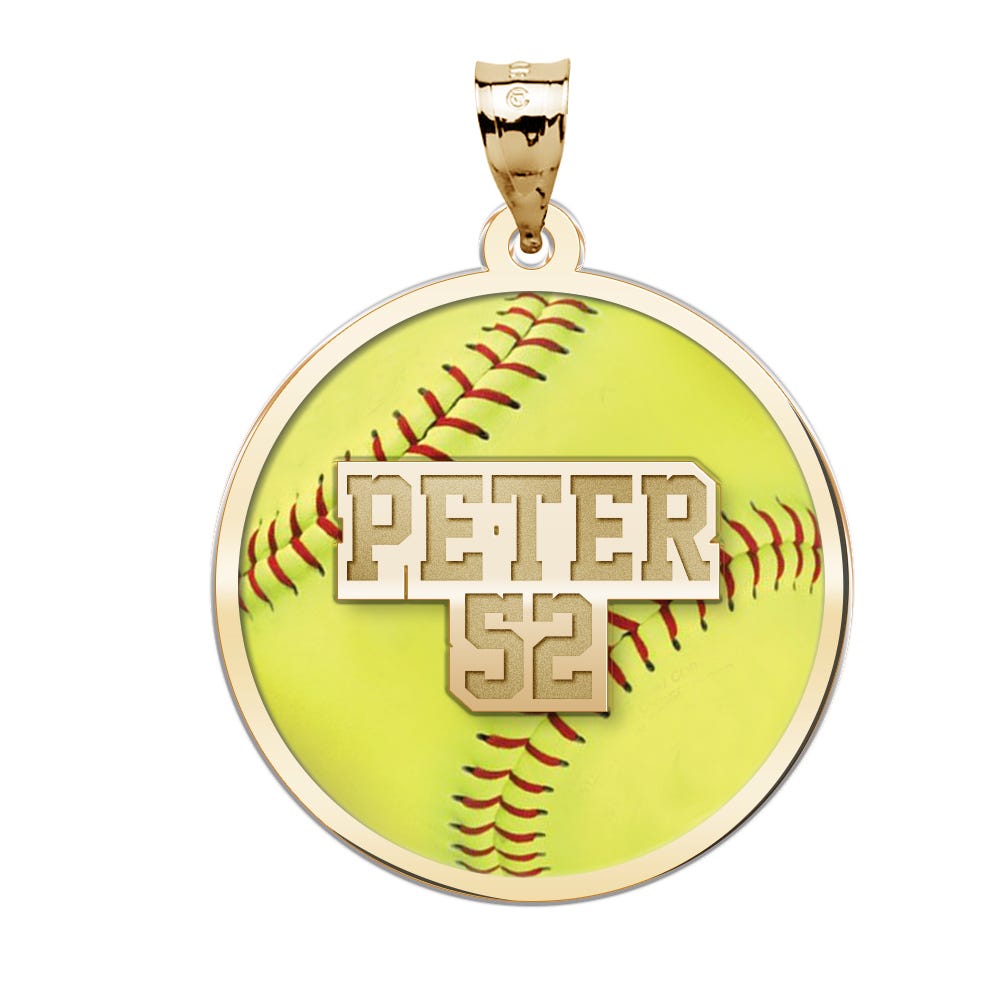 Color Enameled  Yellow Softball Pendant with Name & Number