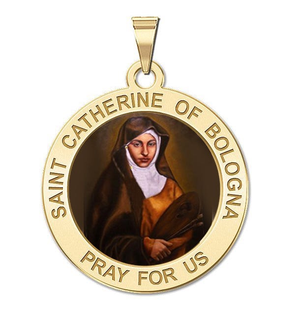 Saint Catherine of Bologna Round Religious Medal Color