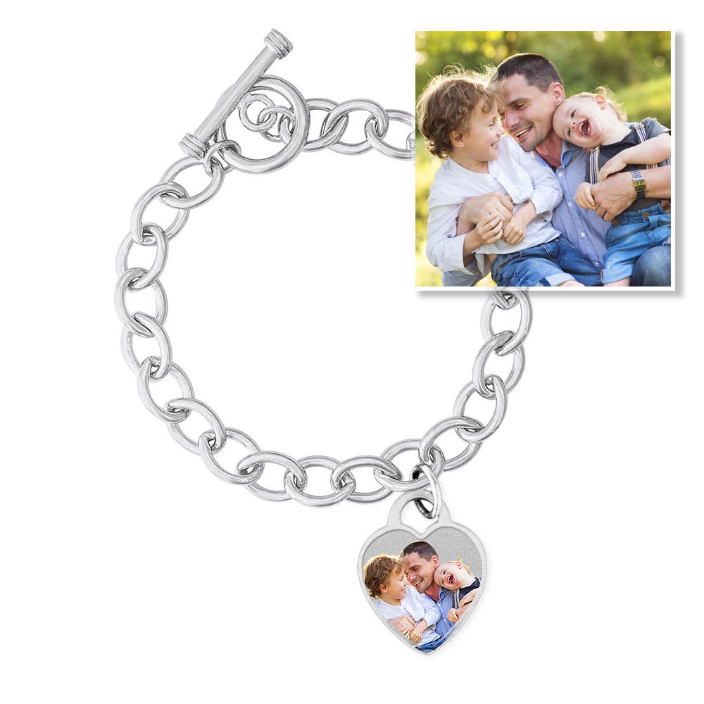 Sterling Silver Tiffany Style Photo Bracelet W/ Toggle Lock