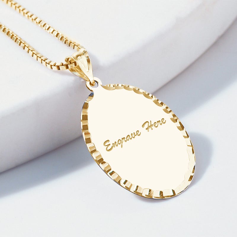 Oval w/ Diamond Cut Edge Engraveable Pendant