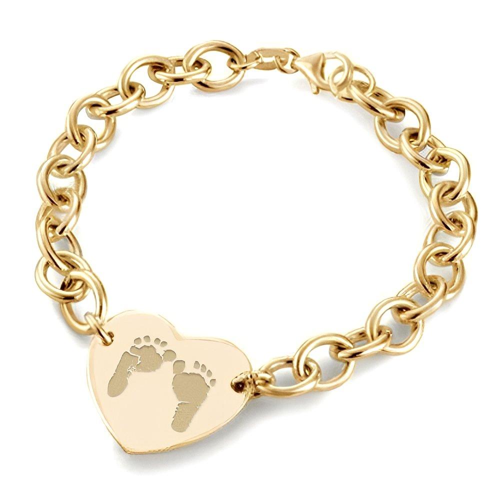 14k Yellow Gold Custom Footprint Heart Bracelet
